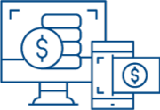 Icon of screen and phone with monetary symbols