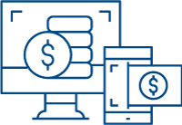 Icon of screen and phone with monetary symbols